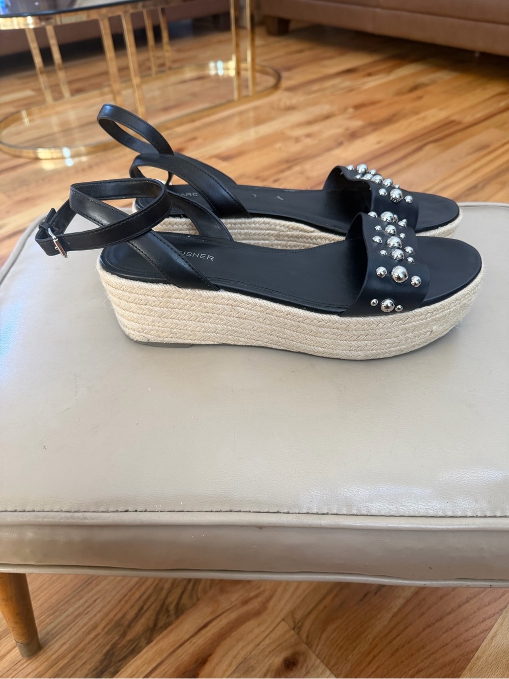 Steve Madden Black Studded Espadrille Platform Sandals